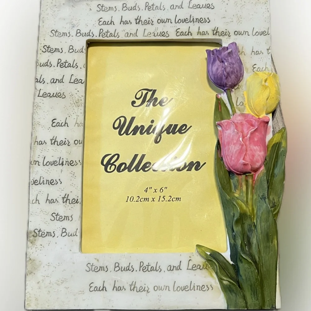 💥New Vintage 3D Floral Picture Photo Frame Tulip Resin Table Top Verse 4 x 6